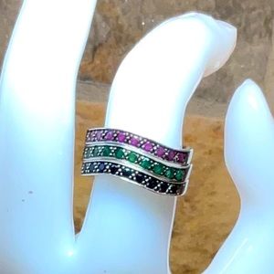 Vintage Sterling Silver Ring Set-Red, Green, and Blue Natural Stones
